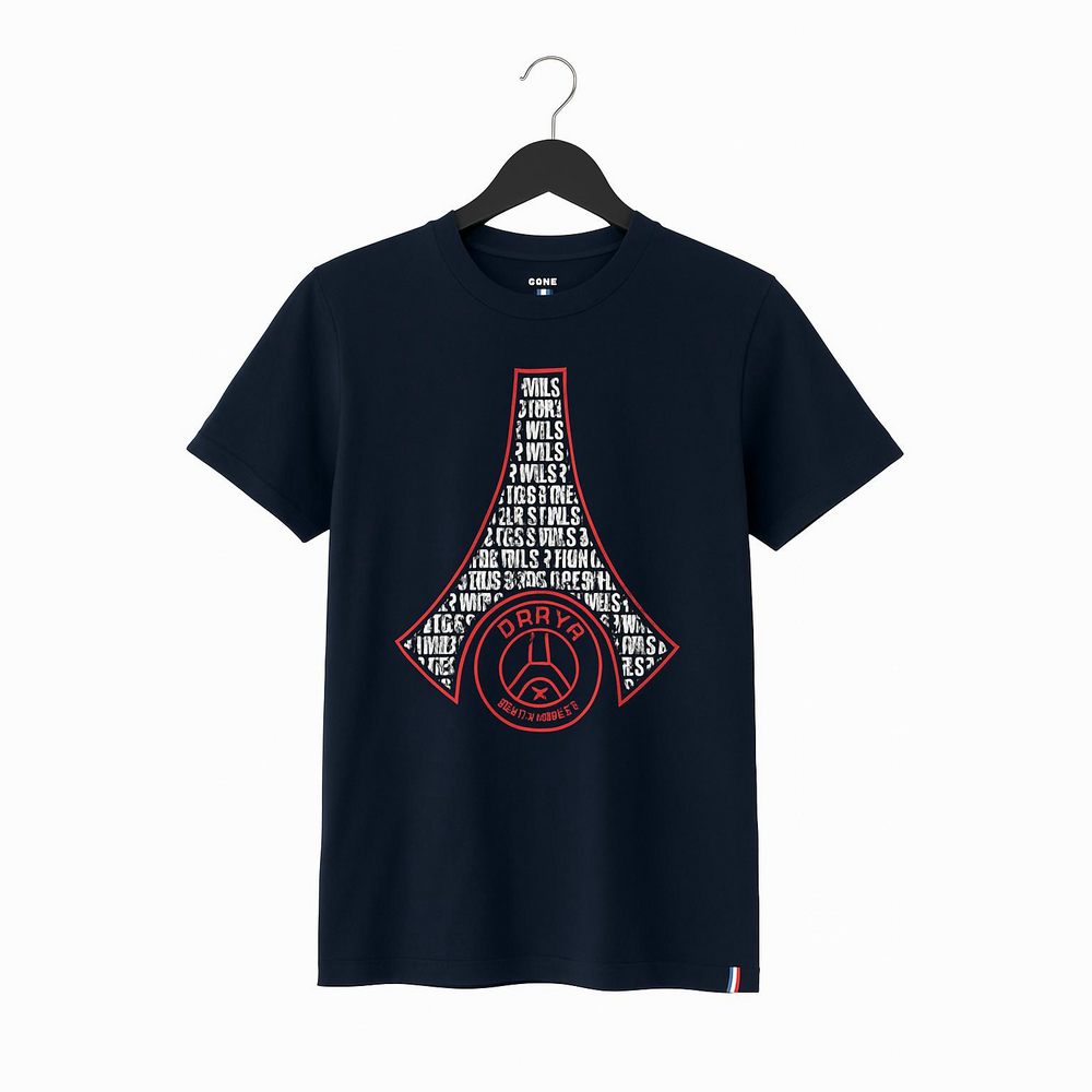 Navy Blue Graphic Tee with Red Accents